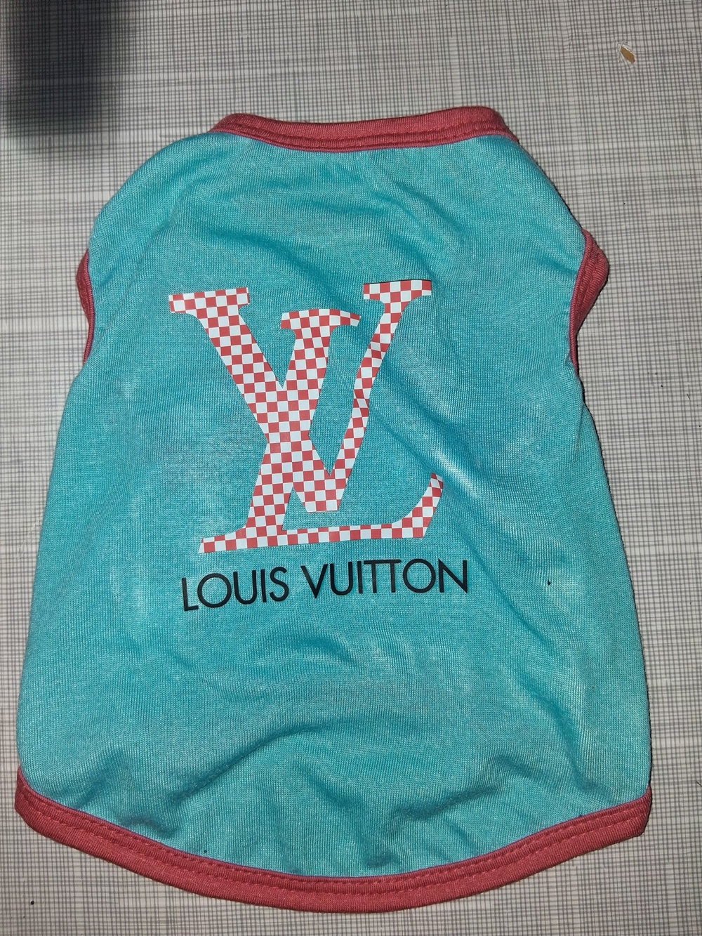 Pet Designer Louis Vuitton Style Turquoise & Red Dog Or Cat Tank Top Size S/M